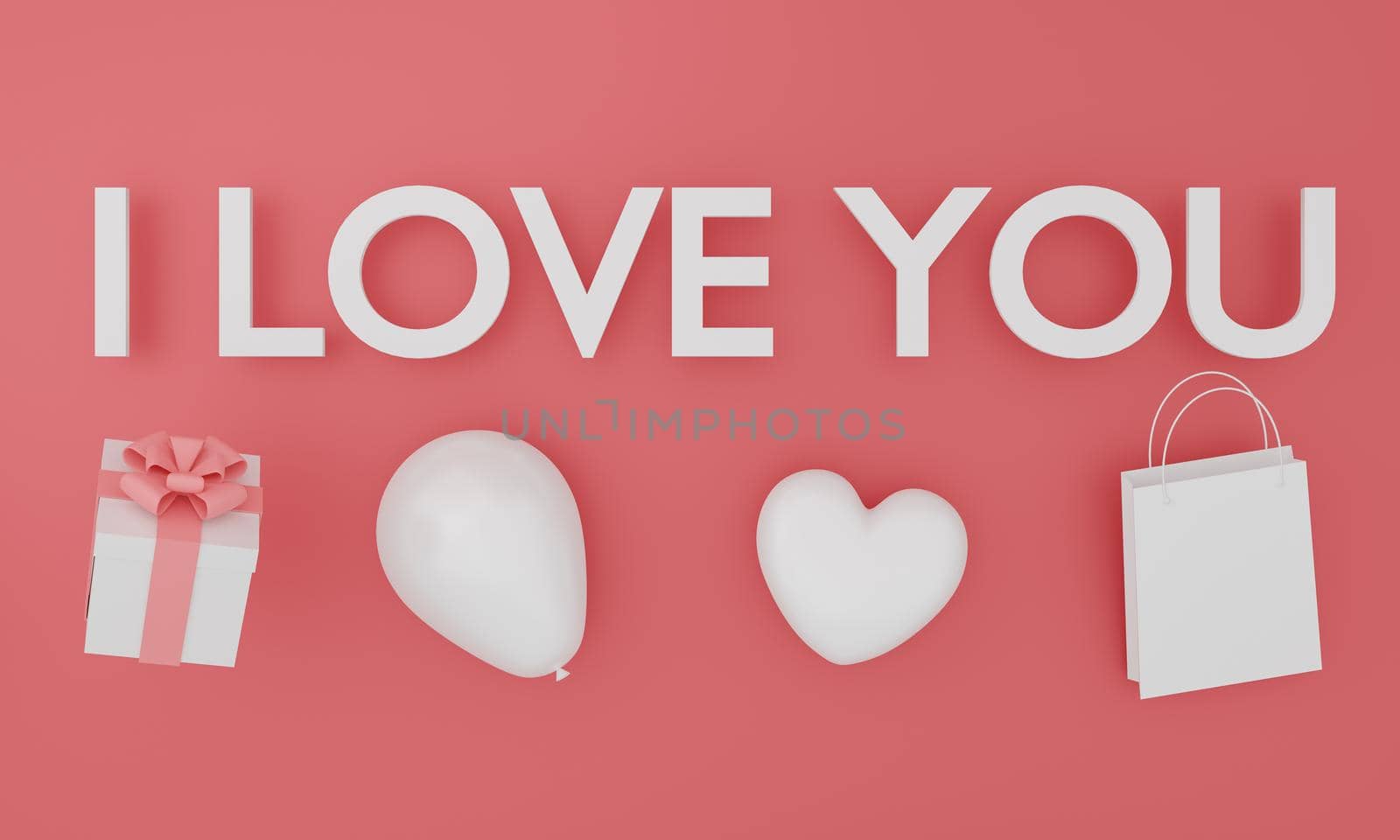 Set of mock up text " I love you " on pink color background. Festive concept. 3d rendering. by sirawit99