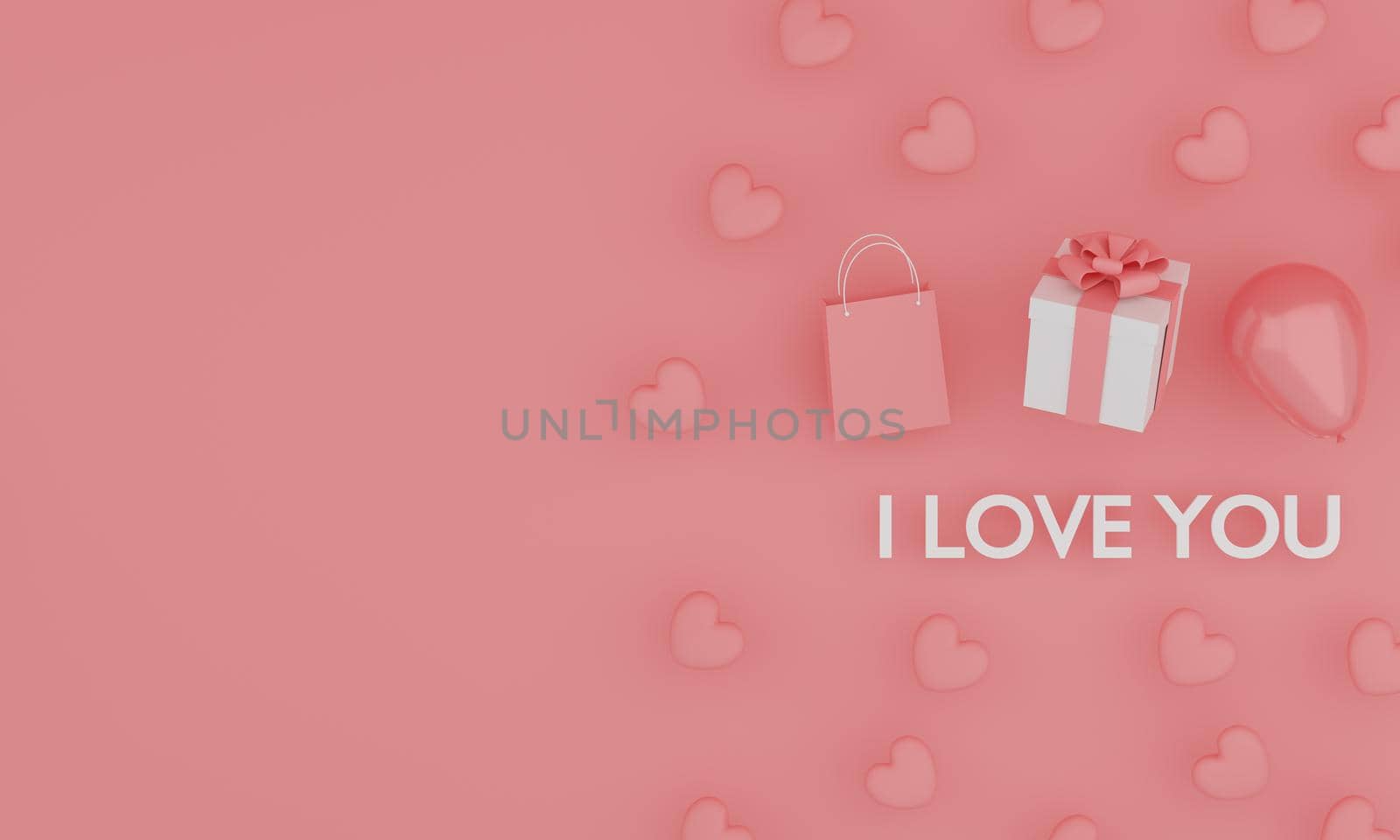 Set of mock up text " I love you " on pink color background. Festive concept. 3d rendering.