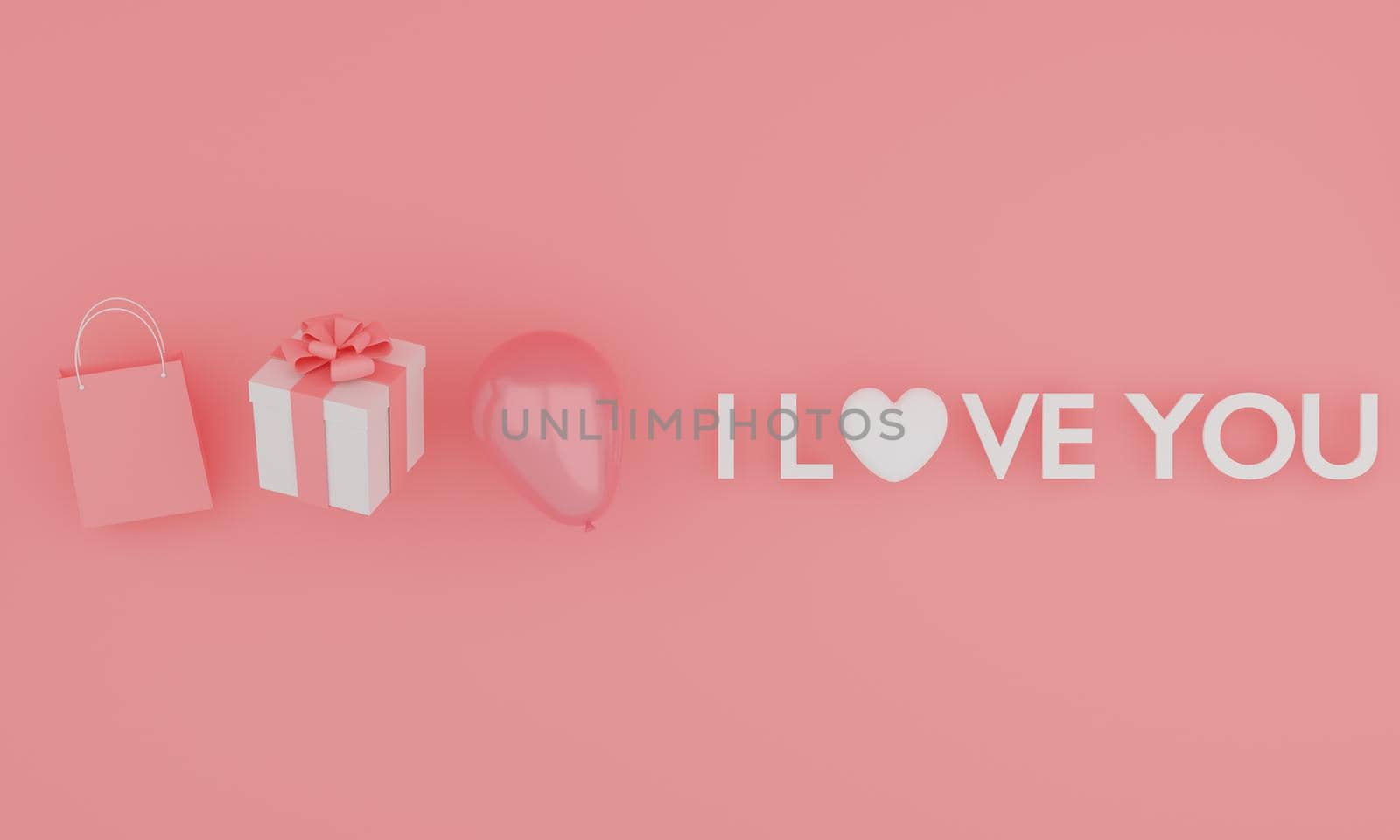 Set of mock up text " I love you " on pink color background. Festive concept. 3d rendering. by sirawit99