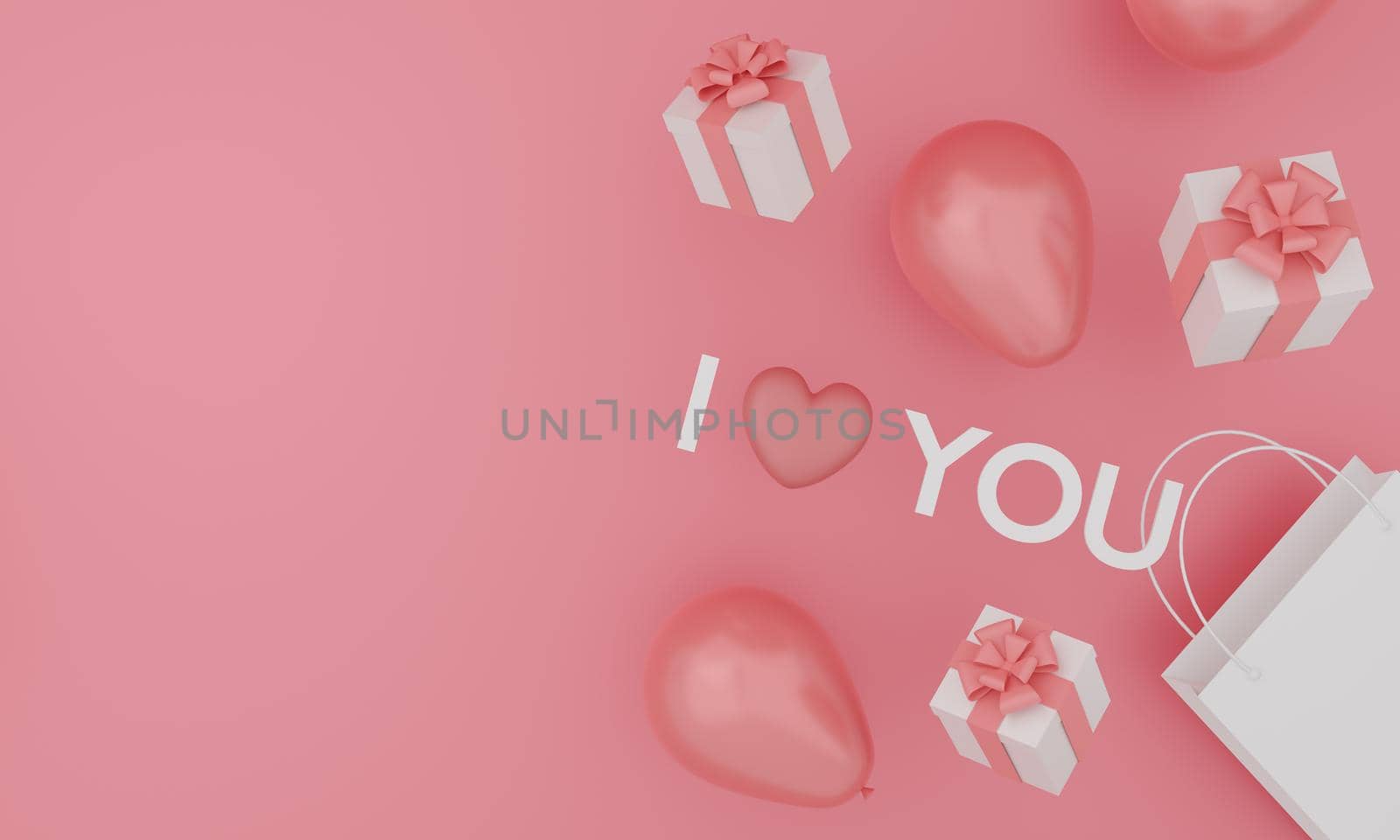 Set of mock up text " I love you " on pink color background. Festive concept. 3d rendering. by sirawit99