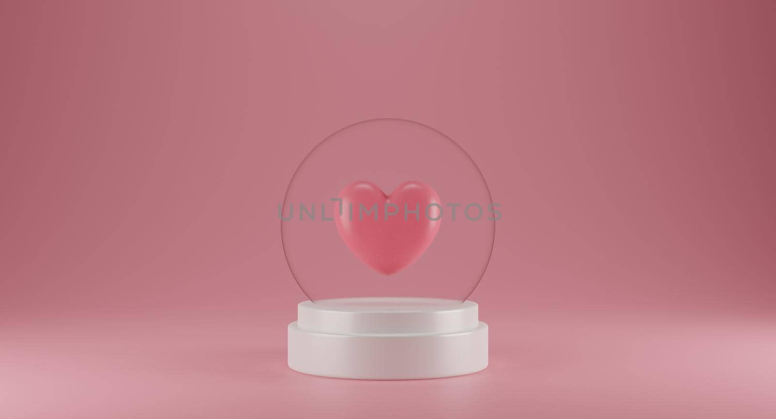 Valentine's Day concept with ball glass pedestal and round backdrop on pink background. 3D rendering. by sirawit99