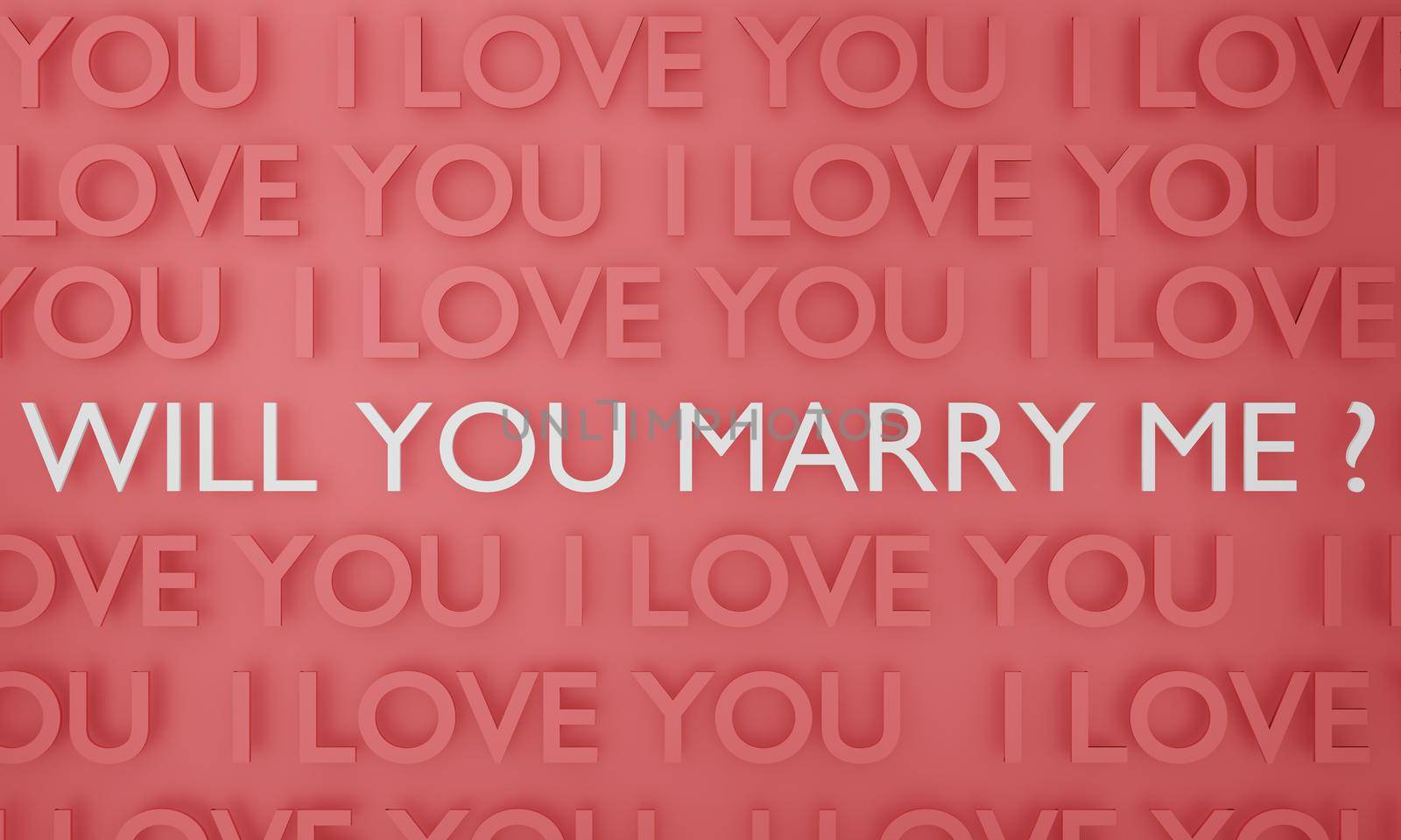 Will You Marry Me, white text on pink wall background. 3D rendering. by sirawit99