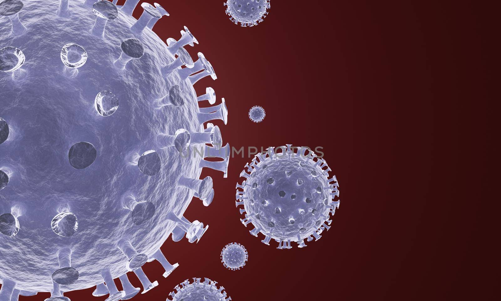 Blue corona virus cell on dark background. 3d rendering by sirawit99