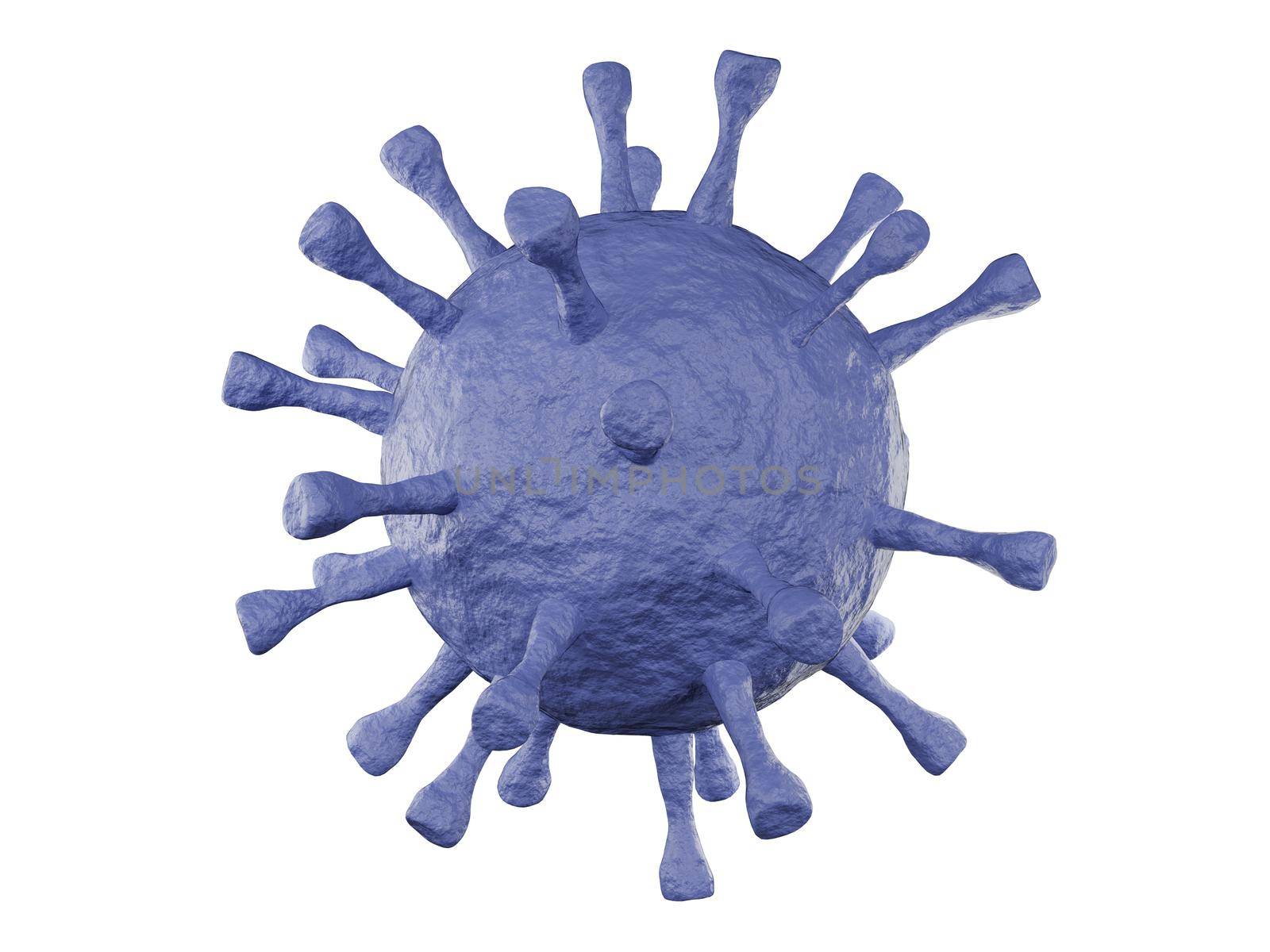 Blue corona virus cell isolated on white background. 3d rendering by sirawit99