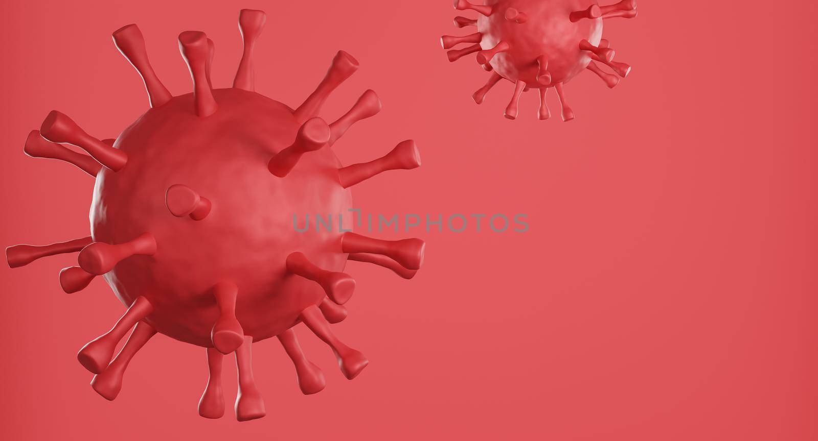 Red corona virus cell on red background. 3d rendering by sirawit99