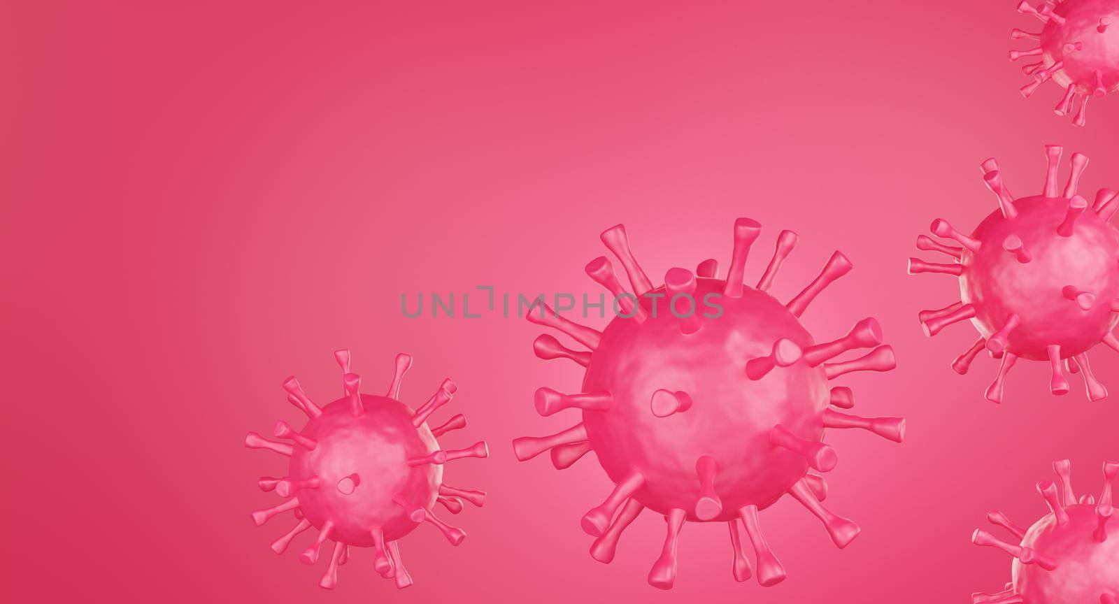 Red corona virus cell on red background. 3d rendering