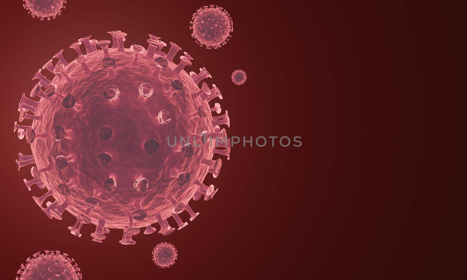 Red corona virus cell on dark background. 3d rendering by sirawit99