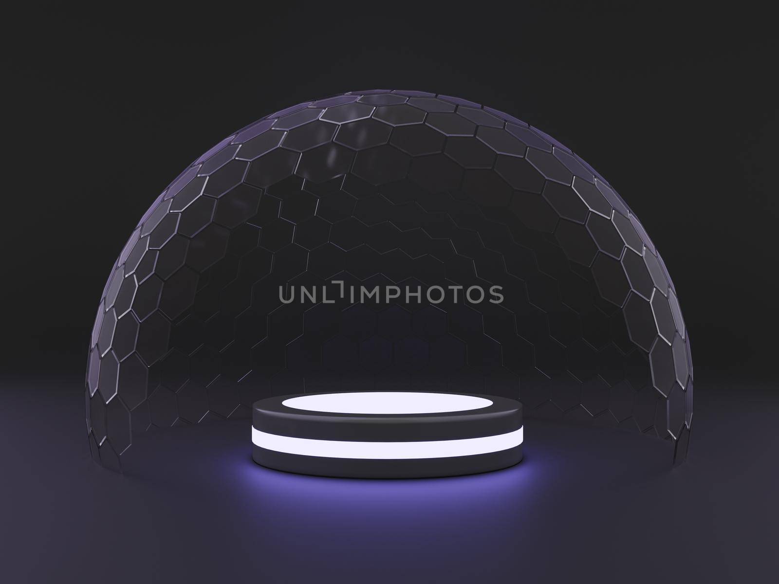 Mock-up transparent glass dome. dome cover podium for exhibition, protection barrier. 3d rendering.