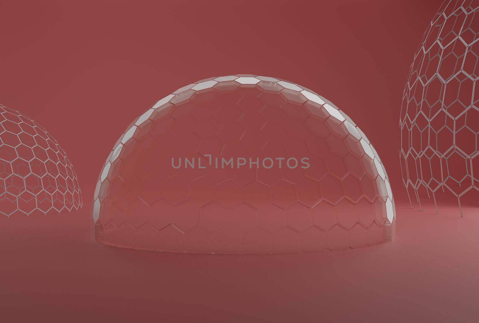 Mock-up transparent glass dome. dome cover for exhibition, protection barrier. 3d rendering. by sirawit99