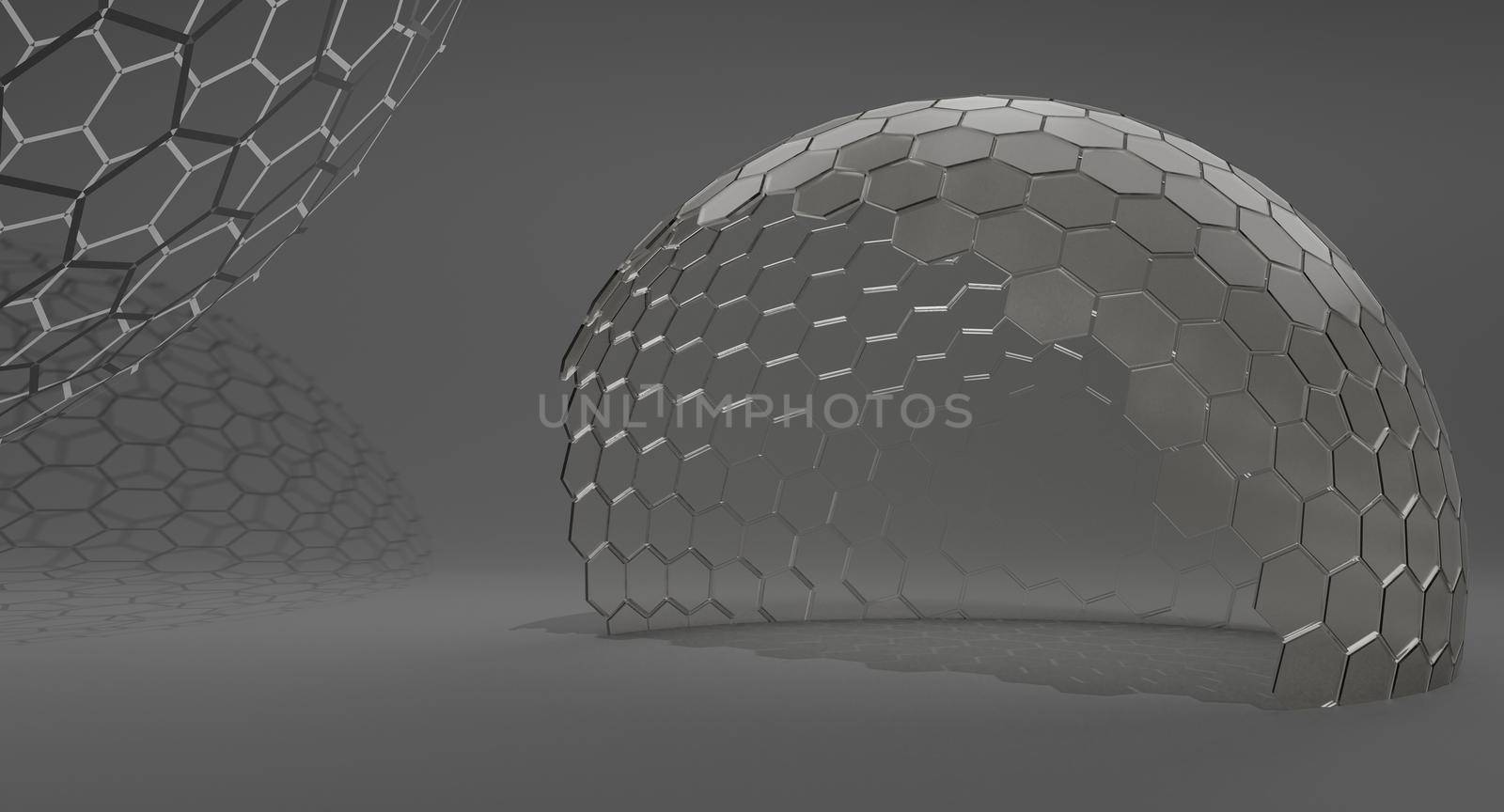 Mock-up transparent glass dome. dome cover for exhibition, protection barrier. 3d rendering.