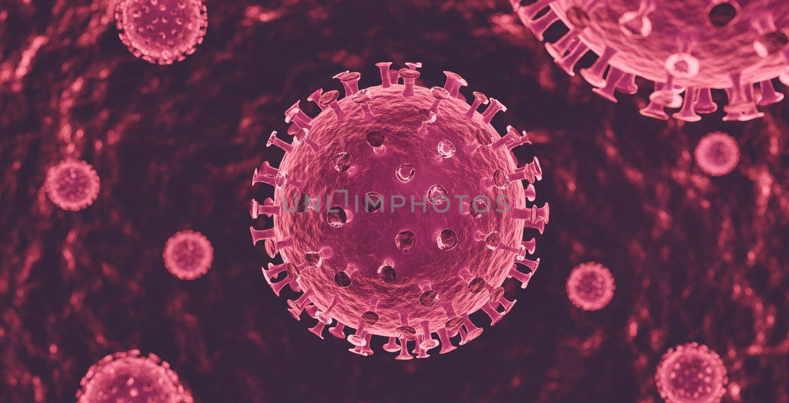 Red corona virus cell 3d rendering