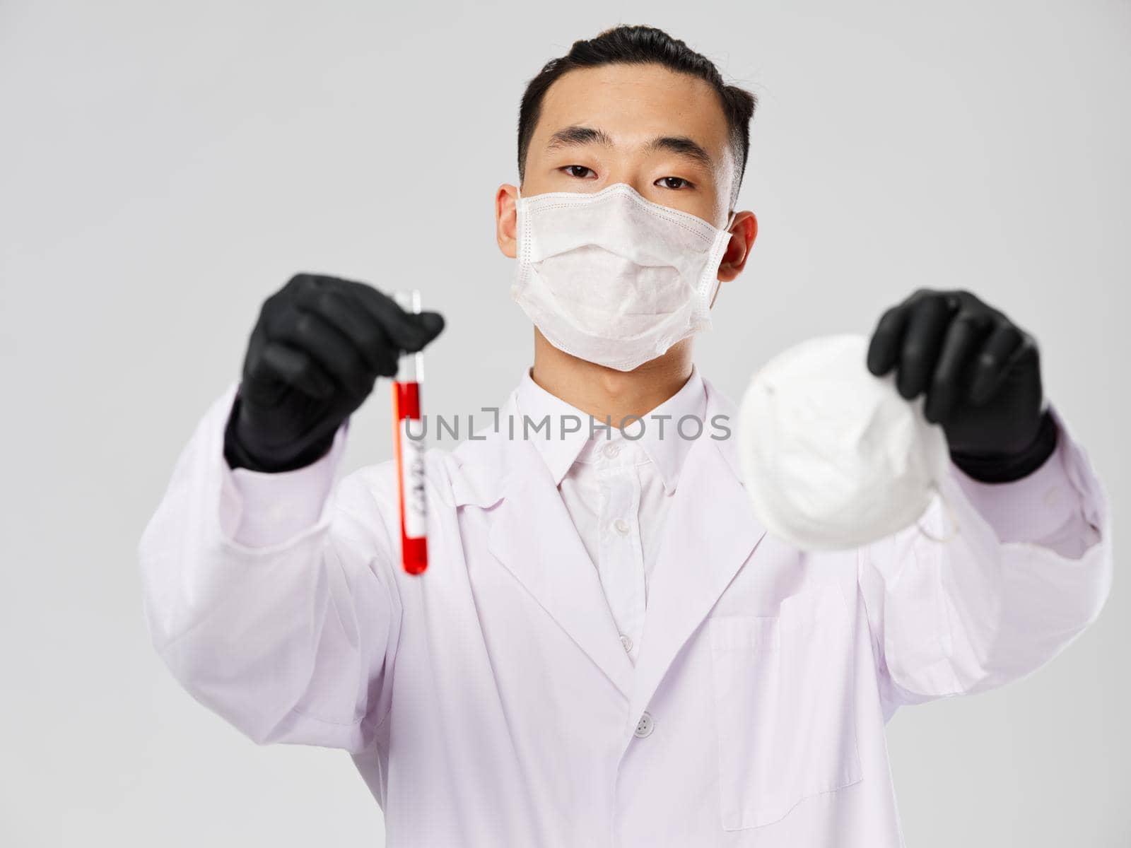 Asian male male protective mask blood test black gloves by SHOTPRIME