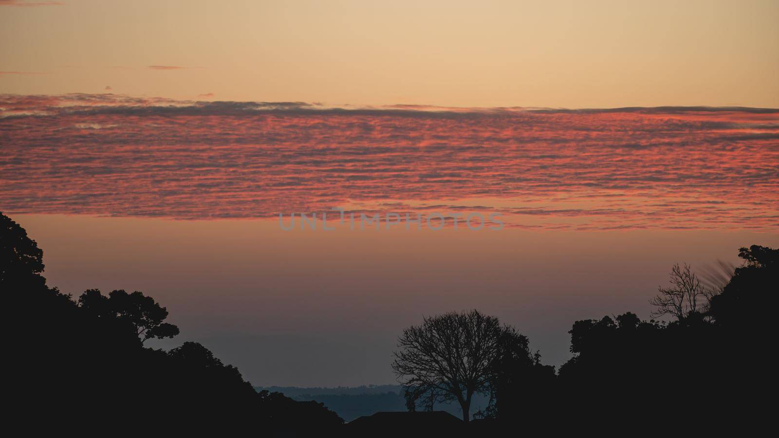 Sunset sky and rainbow color cloud. Dramatic sunset sky with cloud.