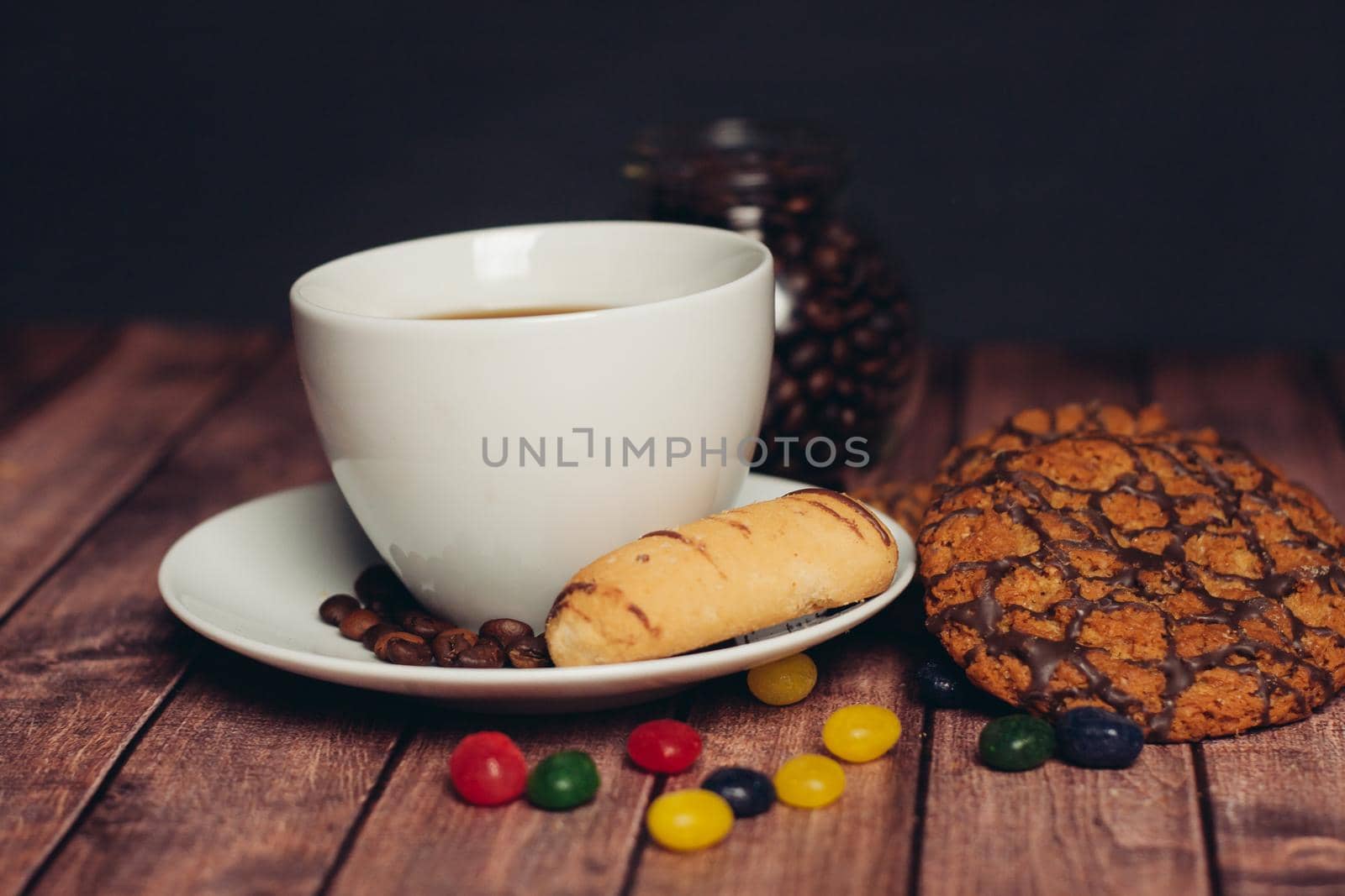 crispy biscuits a cup of coffee breakfast eating sweets. High quality photo