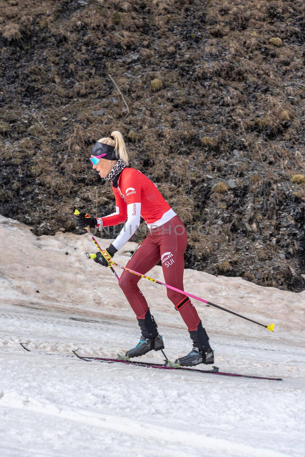 Arinsal, Andorra: 2021 March 4 : KREUZER Victoria SUI in the finish line ISMF WC Championships Comapedrosa Andorra 2021 Vertical Race.