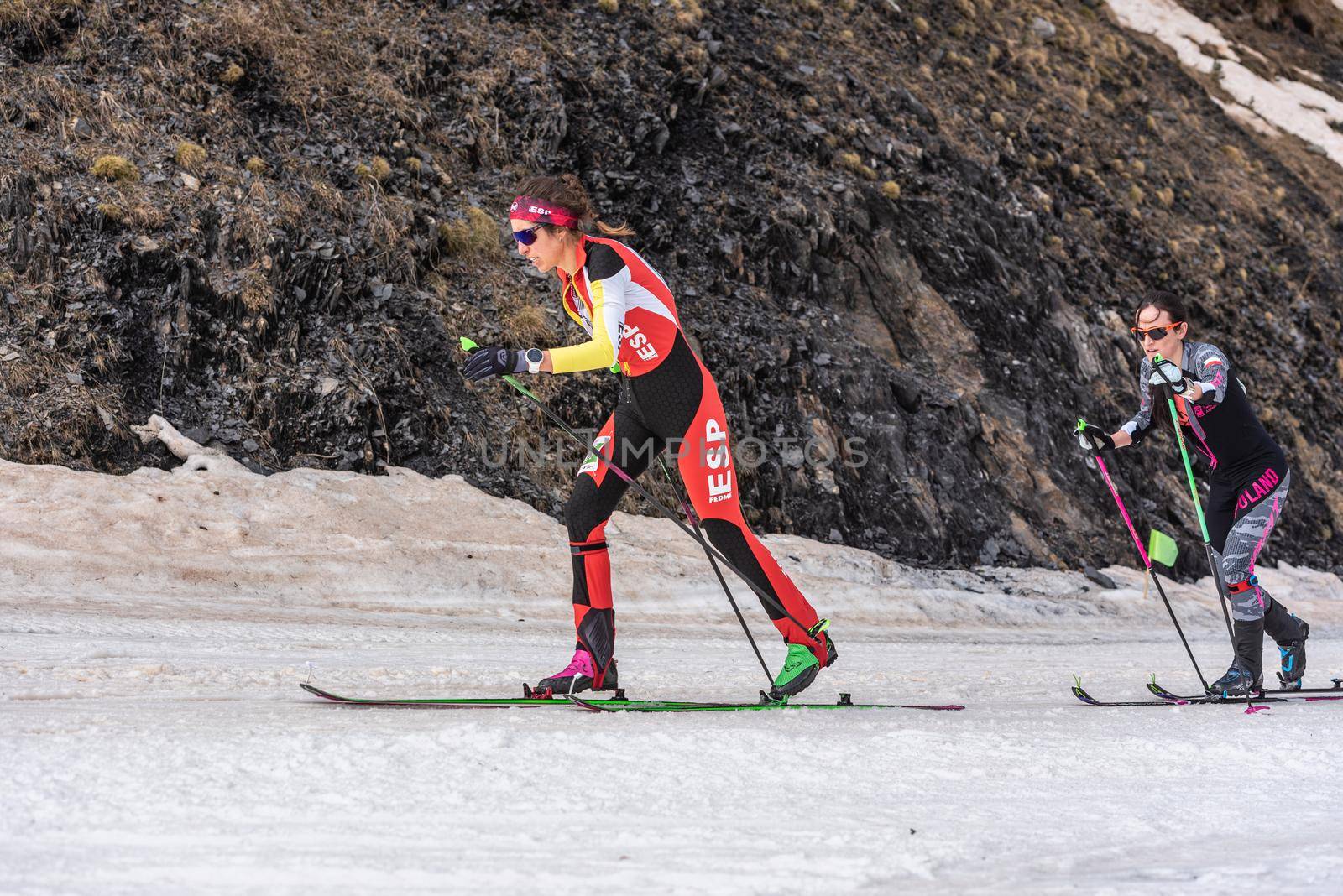 Arinsal, Andorra: 2021 March 4 : CAMPOS ODRIOZOLA Igone ESP in the finish line ISMF WC Championships Comapedrosa Andorra 2021 Vertical Race.