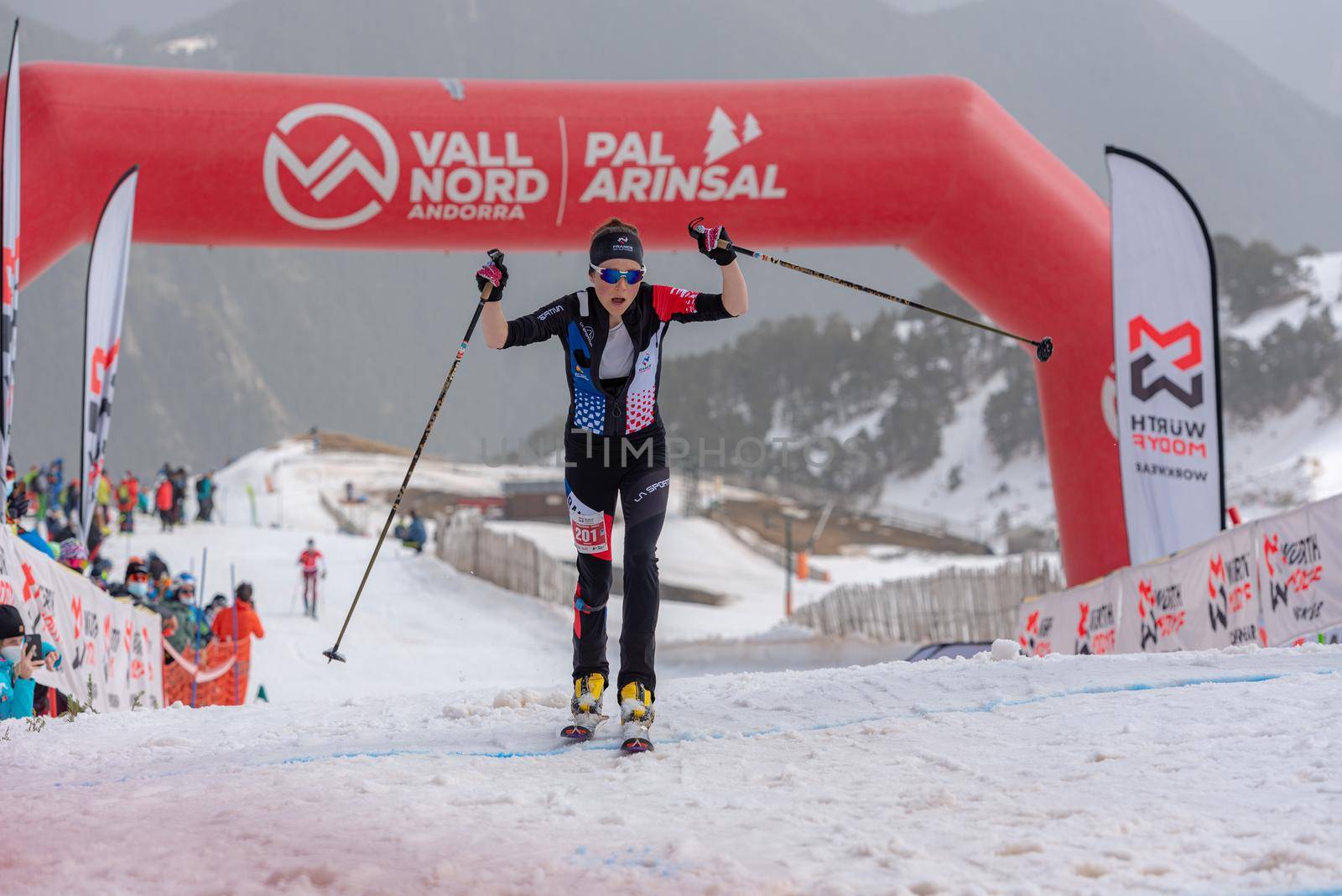 Arinsal, Andorra: 2021 March 4 : GACHET MOLLARET Axelle FRA in the finish line ISMF WC Championships Comapedrosa Andorra 2021 Vertical Race.