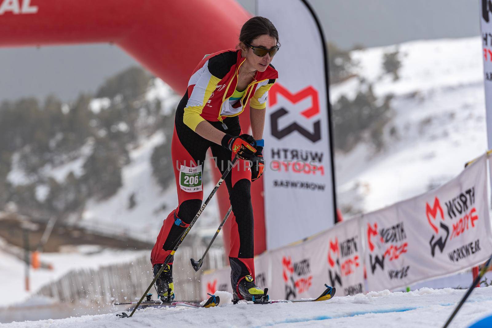 Arinsal, Andorra: 2021 March 4 :  GARCIA FARRES Marta ESP in the finish line ISMF WC Championships Comapedrosa Andorra 2021 Vertical Race.