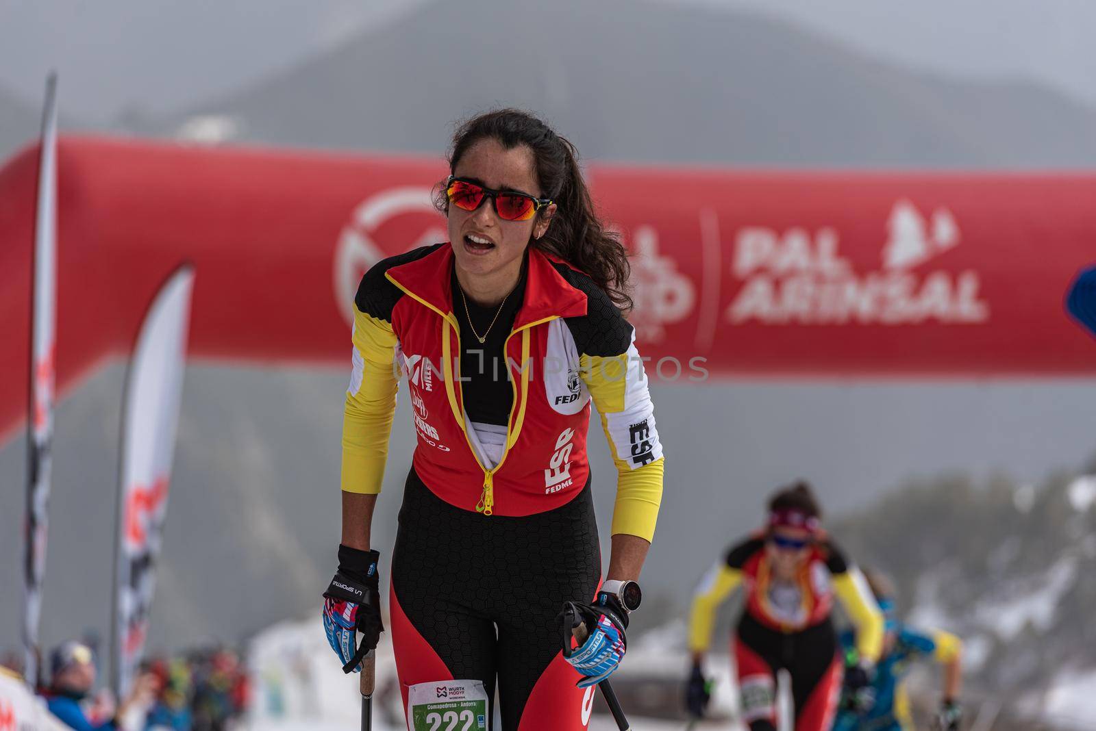 Arinsal, Andorra: 2021 March 4 :  DE DIEGO AGUADO Fátima ESP in the finish line ISMF WC Championships Comapedrosa Andorra 2021 Vertical Race.
