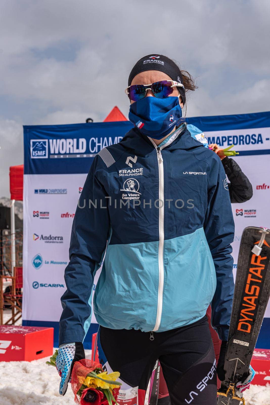 Arinsal, Andorra: 2021 March 4 : GACHET MOLLARET Axelle FRA in the finish line ISMF WC Championships Comapedrosa Andorra 2021 Vertical Race.