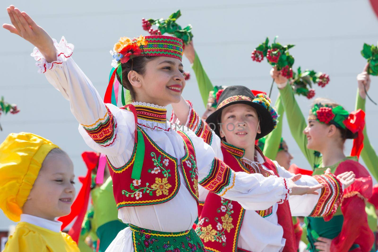 KIEV, UKRAINE - May. 09, 2015: Children's dance group during the celebration of Victory Day in the square near the National Museum of the Great Patriotic War