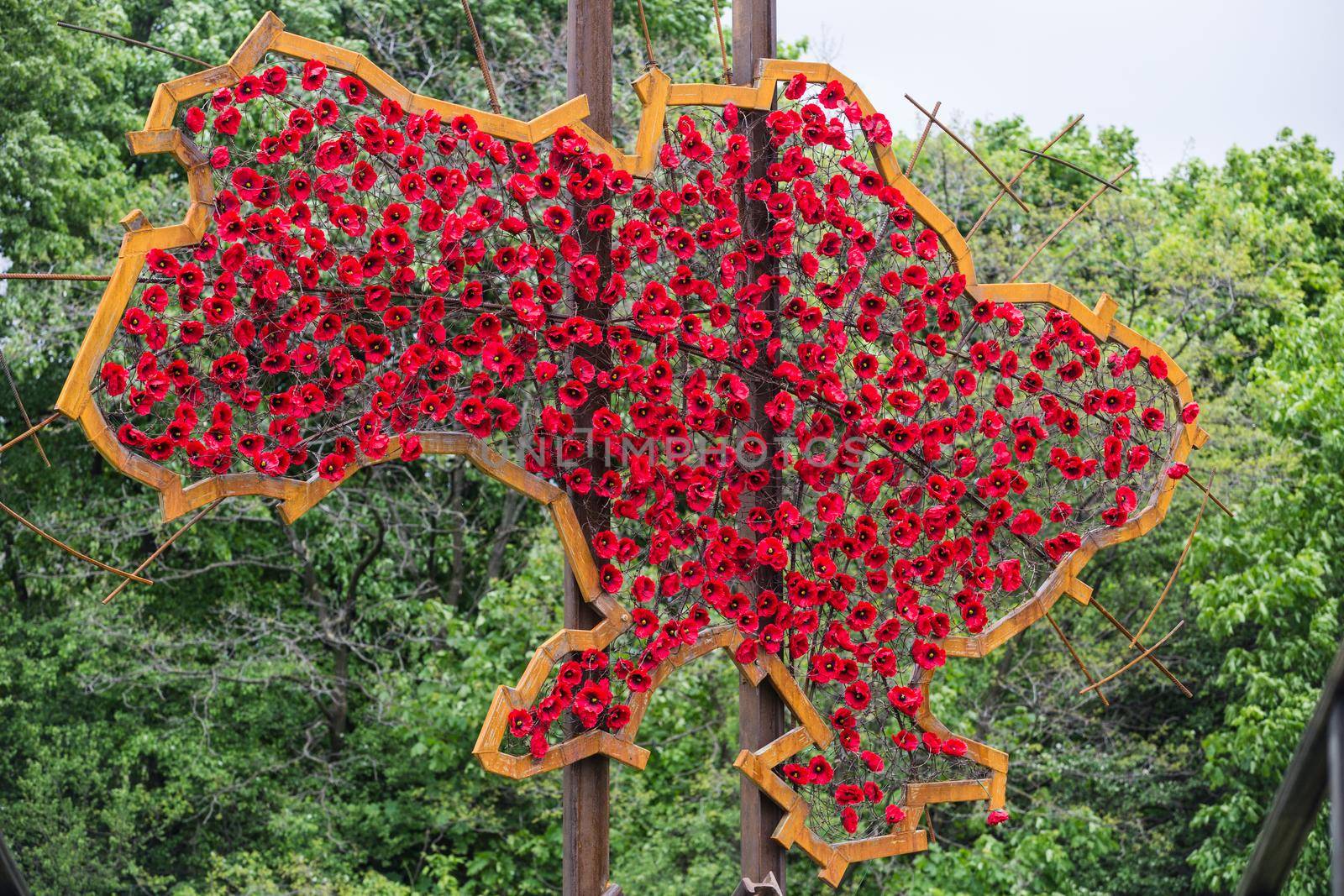 
KIEV, UKRAINE - May. 08, 2015: Installing "Ukraine... War...", open during the action "Poppies of memory" on the Day of Remembrance and Reconciliation in Kiev