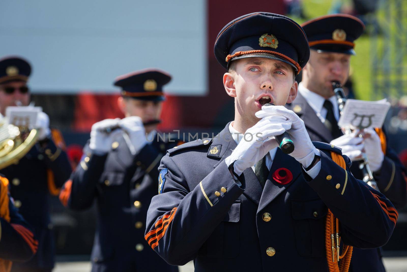 KIEV, UKRAINE - May. 09, 2015: Military bands march on the day of the 70th anniversary of the victory over Nazism in Kiev