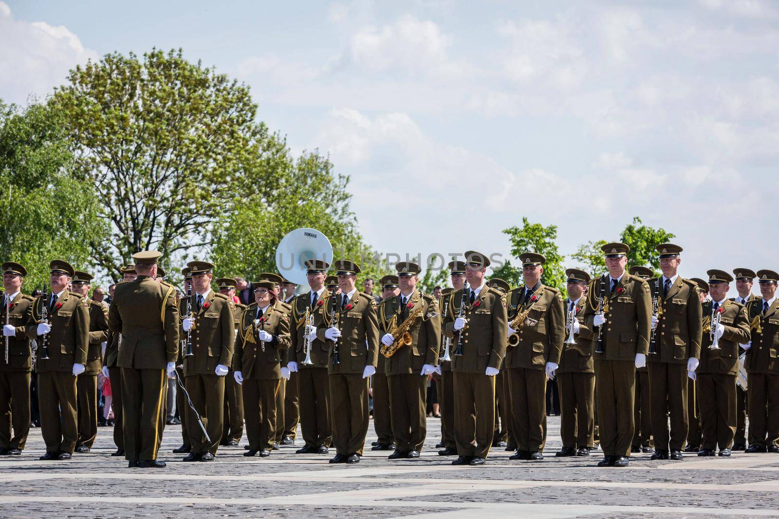 KIEV, UKRAINE - May. 09, 2015: Military bands march on the day of the 70th anniversary of the victory over Nazism in Kiev