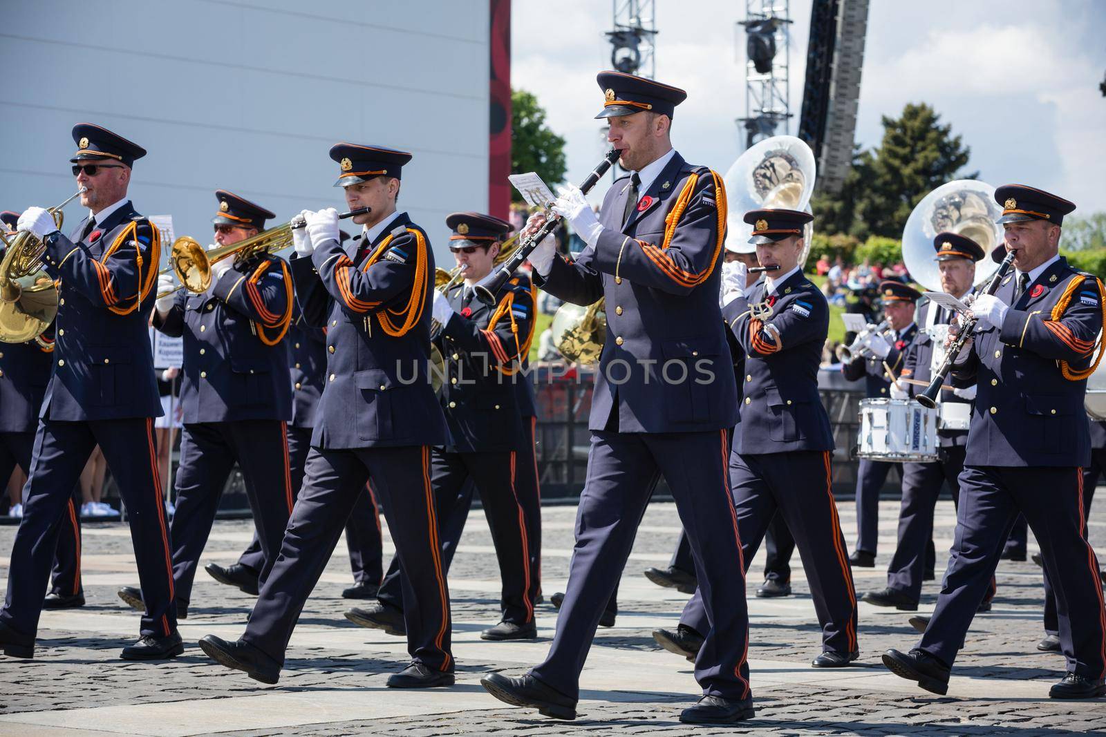 KIEV, UKRAINE - May. 09, 2015: Military bands march on the day of the 70th anniversary of the victory over Nazism in Kiev
