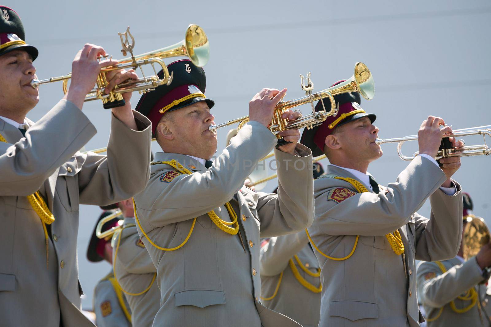 KIEV, UKRAINE - May. 09, 2015: Military bands march on the day of the 70th anniversary of the victory over Nazism in Kiev