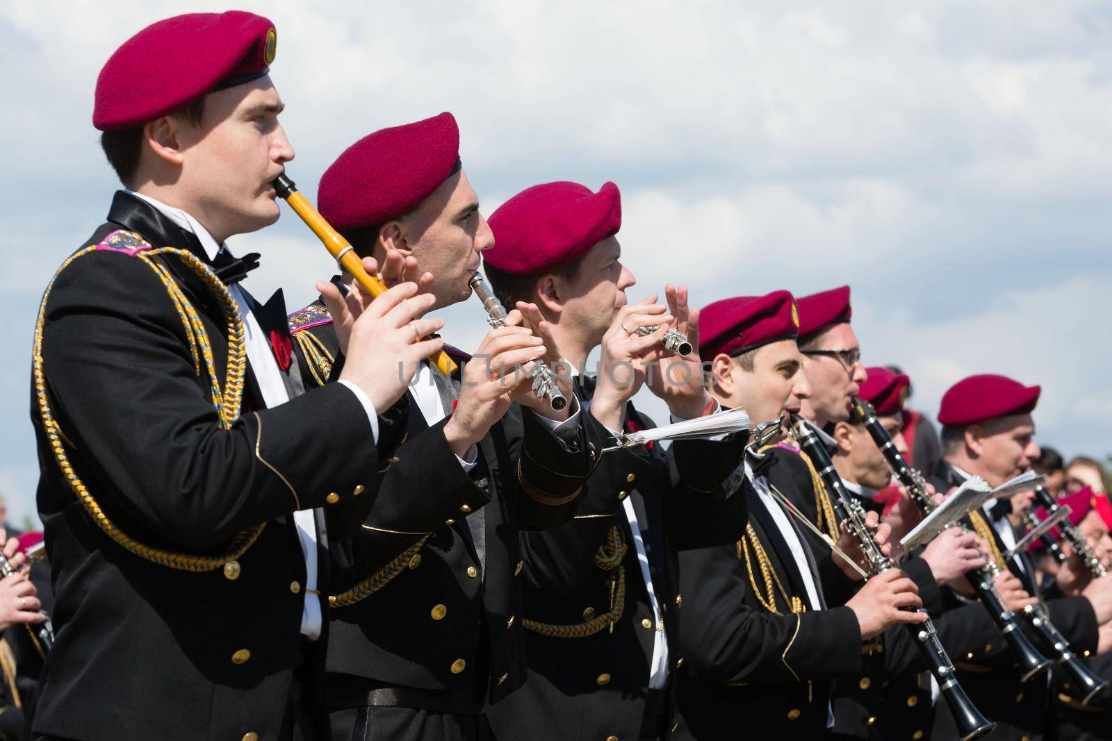KIEV, UKRAINE - May. 09, 2015: Military bands march on the day of the 70th anniversary of the victory over Nazism in Kiev