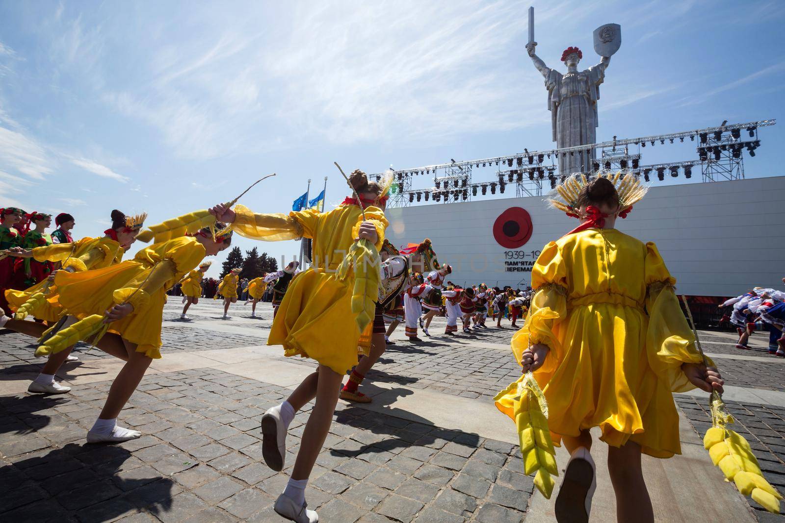 KIEV, UKRAINE - May. 09, 2015: Children's dance group during the celebration of Victory Day in the square near the National Museum of the Great Patriotic War
