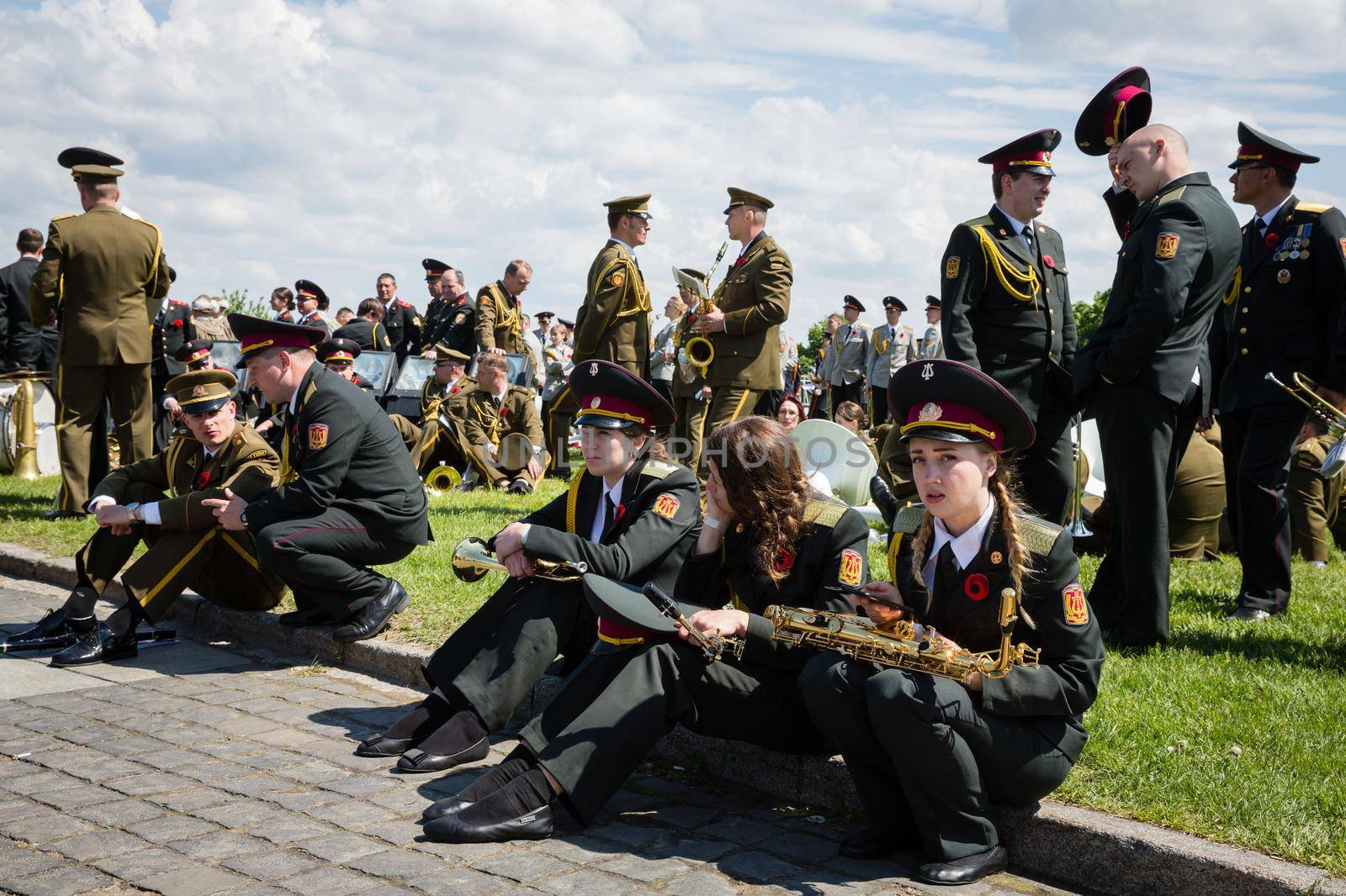 KIEV, UKRAINE - May. 09, 2015: Military bands march on the day of the 70th anniversary of the victory over Nazism in Kiev