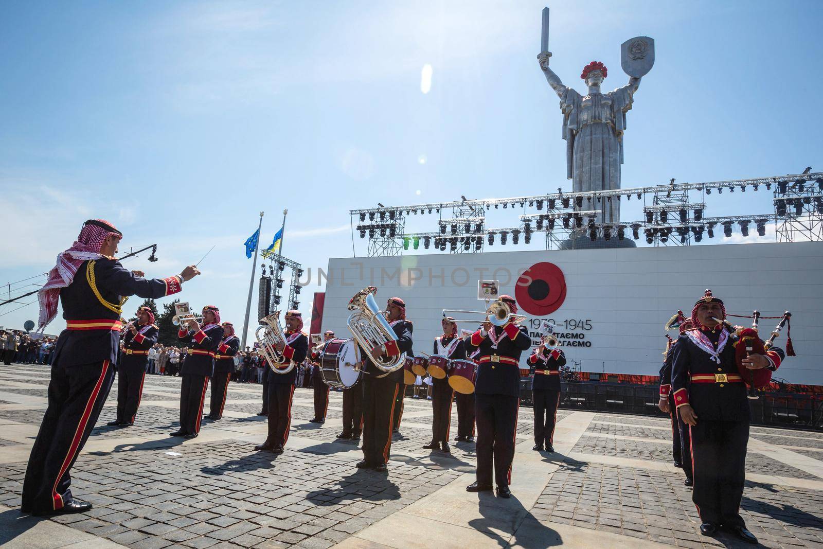 KIEV, UKRAINE - May. 09, 2015: Military bands march on the day of the 70th anniversary of the victory over Nazism in Kiev