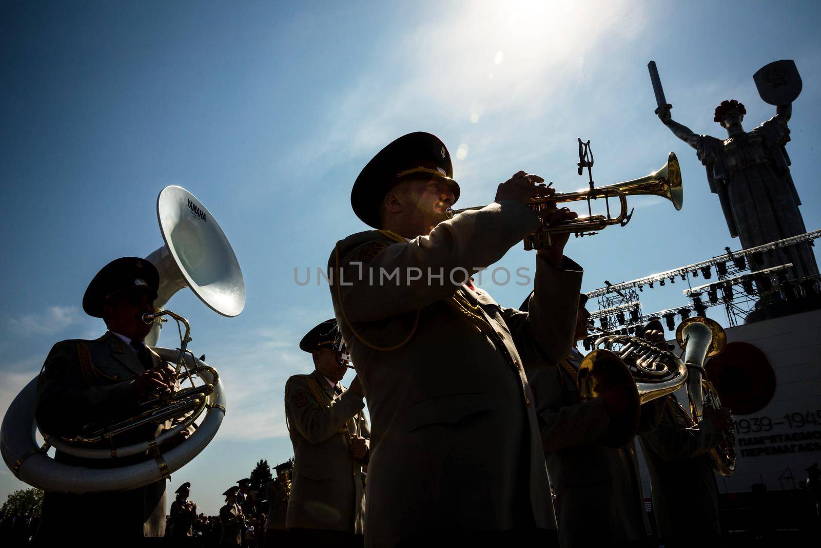 KIEV, UKRAINE - May. 09, 2015: Military bands march on the day of the 70th anniversary of the victory over Nazism in Kiev