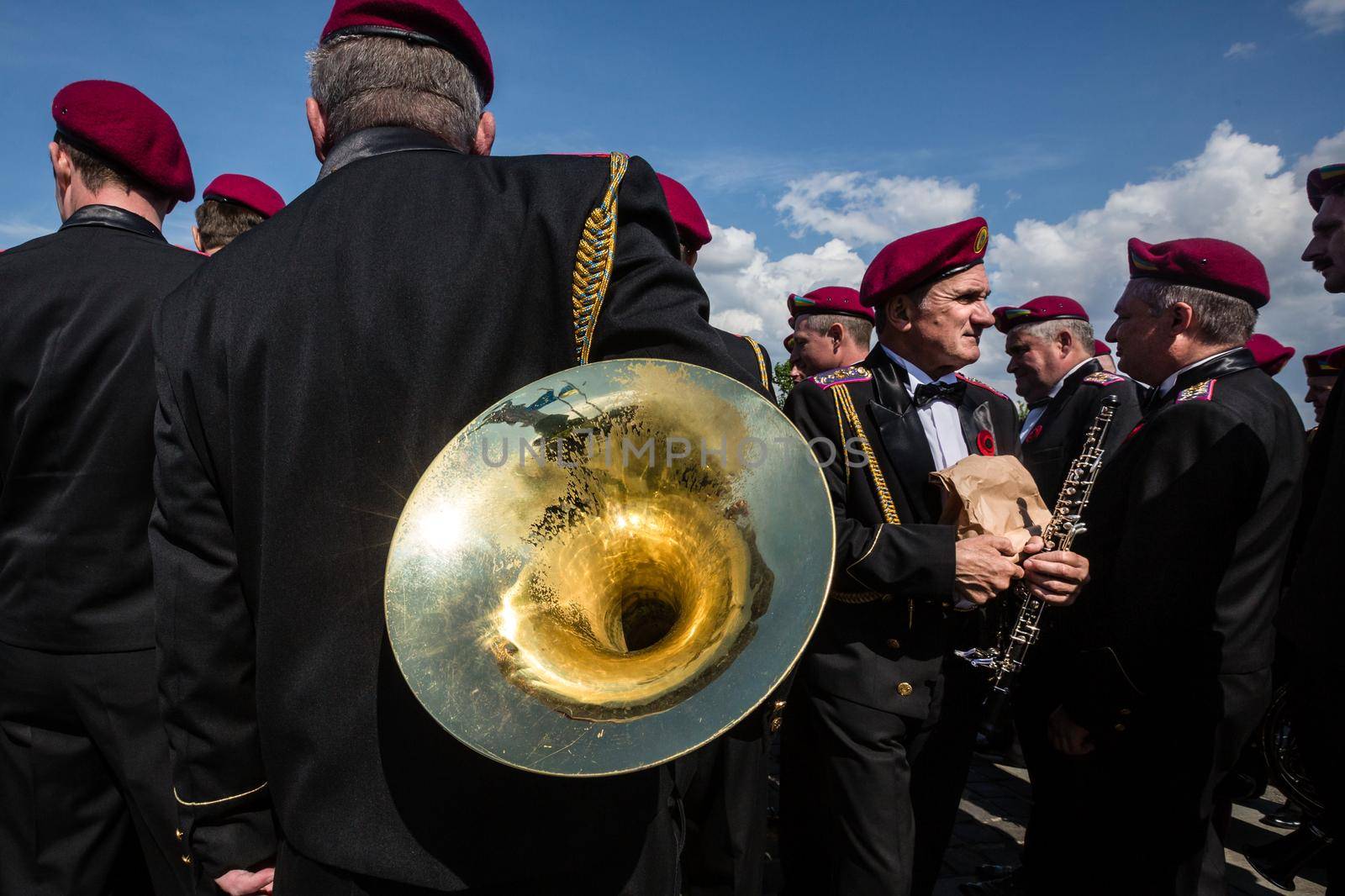 KIEV, UKRAINE - May. 09, 2015: Military bands march on the day of the 70th anniversary of the victory over Nazism in Kiev