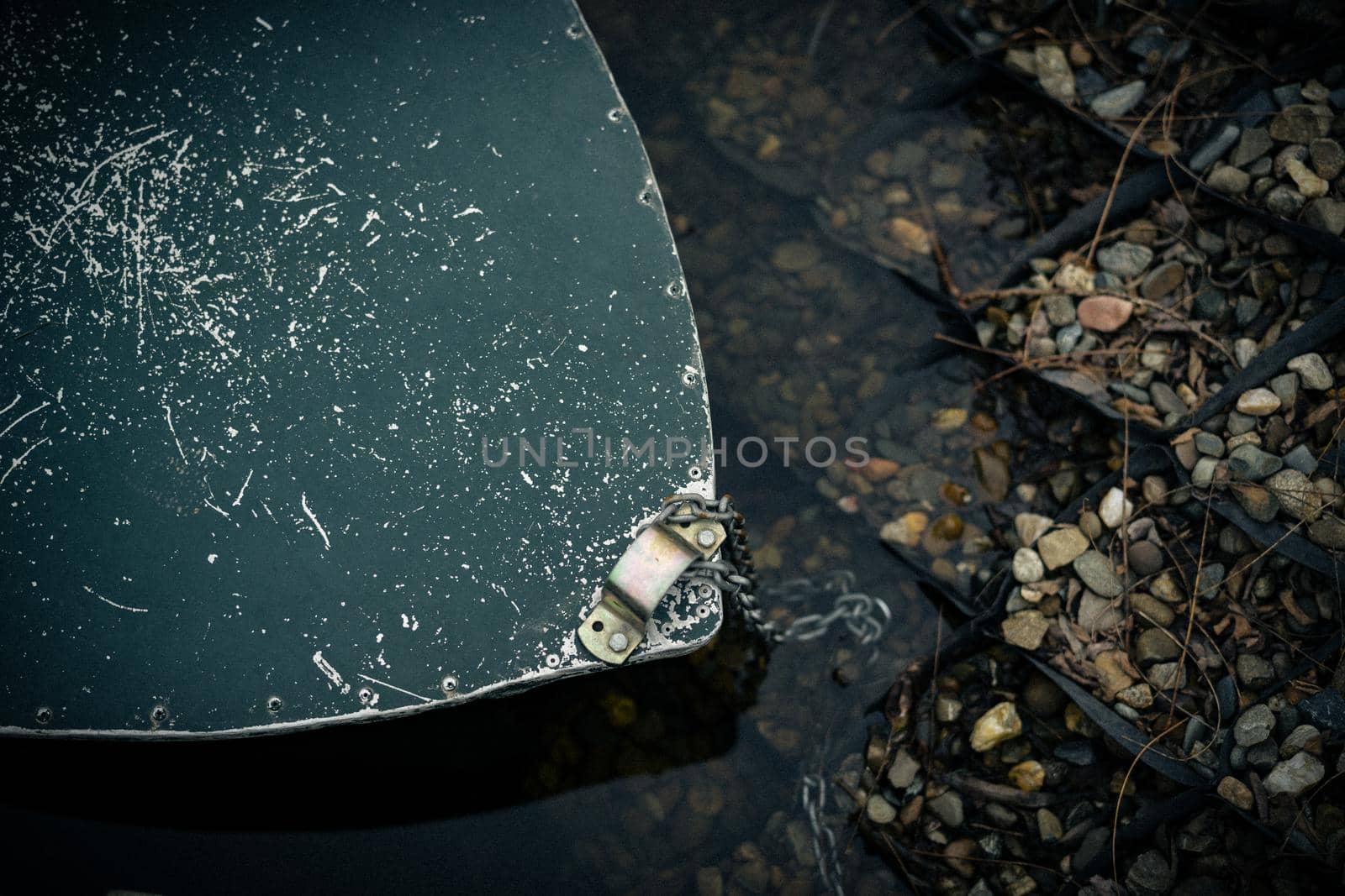 old wooden boat in the river near the pier nature landscape. High quality photo