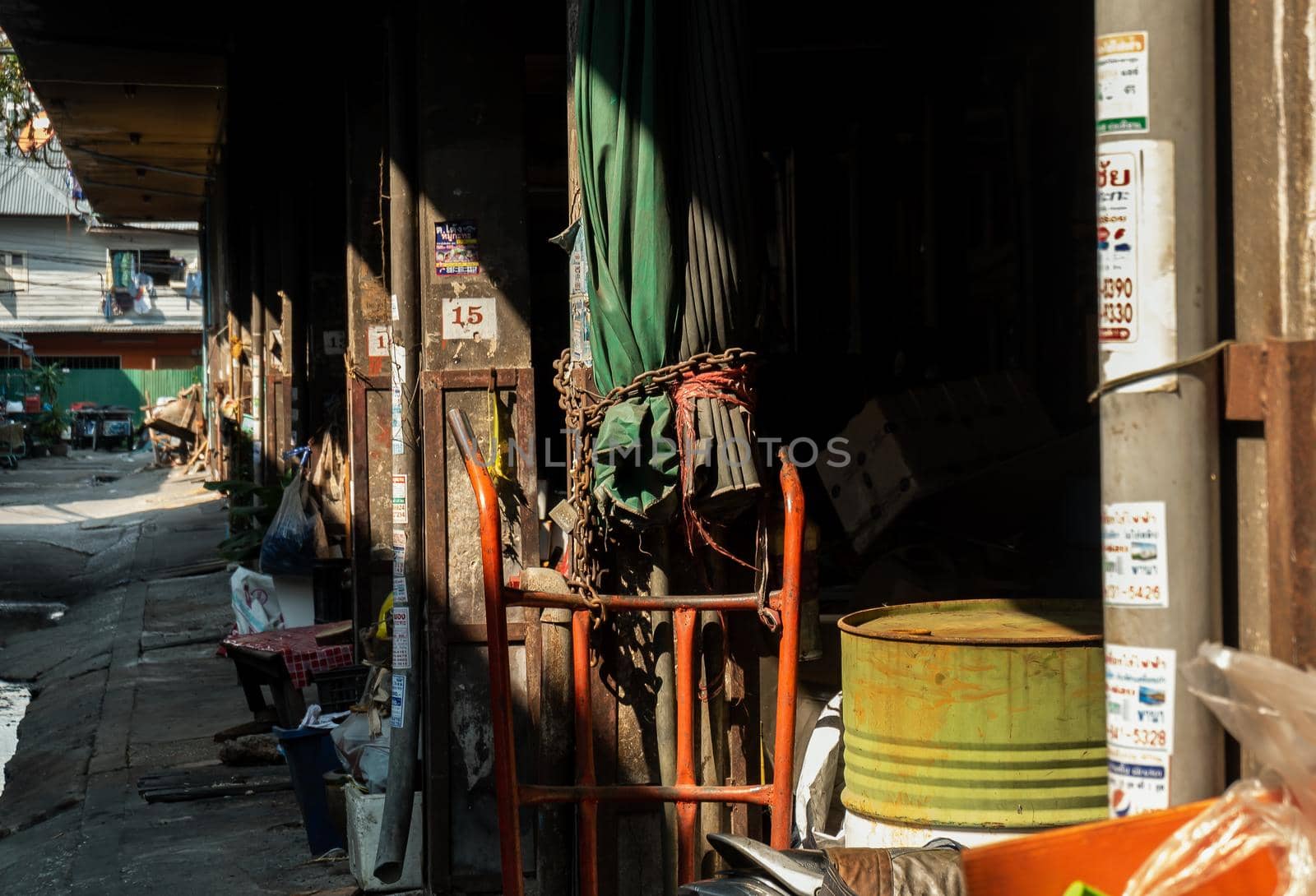 bangkok,Thailand - Feb 28, 2021 : Storage area behind at old market. Selective focus.