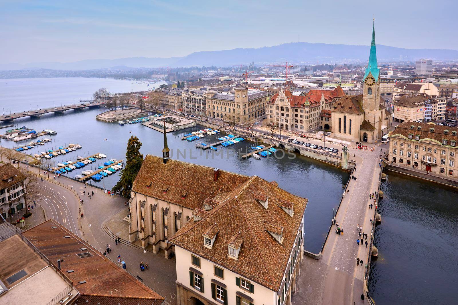 aerial view of Zurich skyline and the Limmat river, Switzerland by zhu_zhu