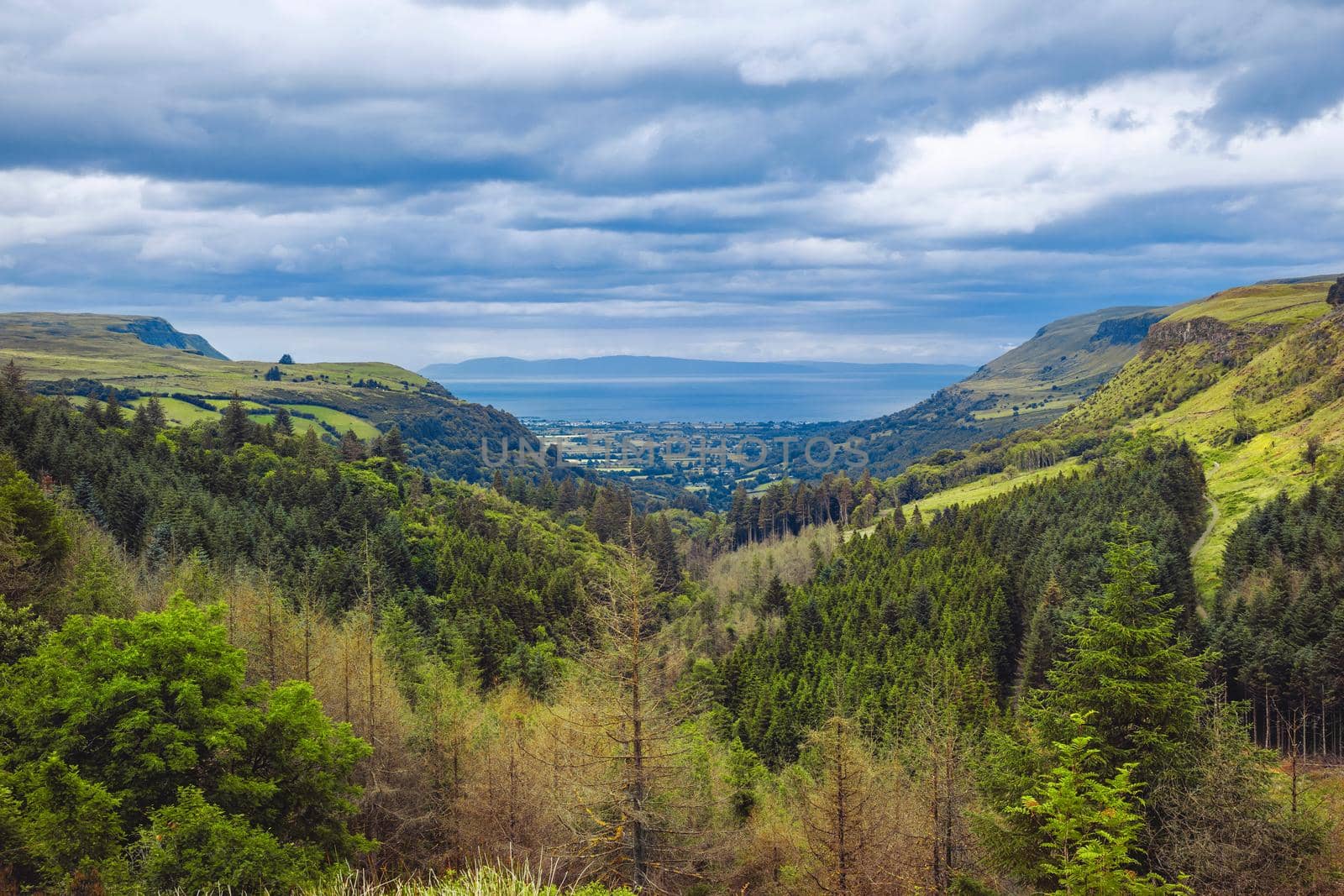 view on Glenariff known as Queens of the Glens and the biggest of the nine Glens of Antrim, County Antrim, Northern Ireland, UK