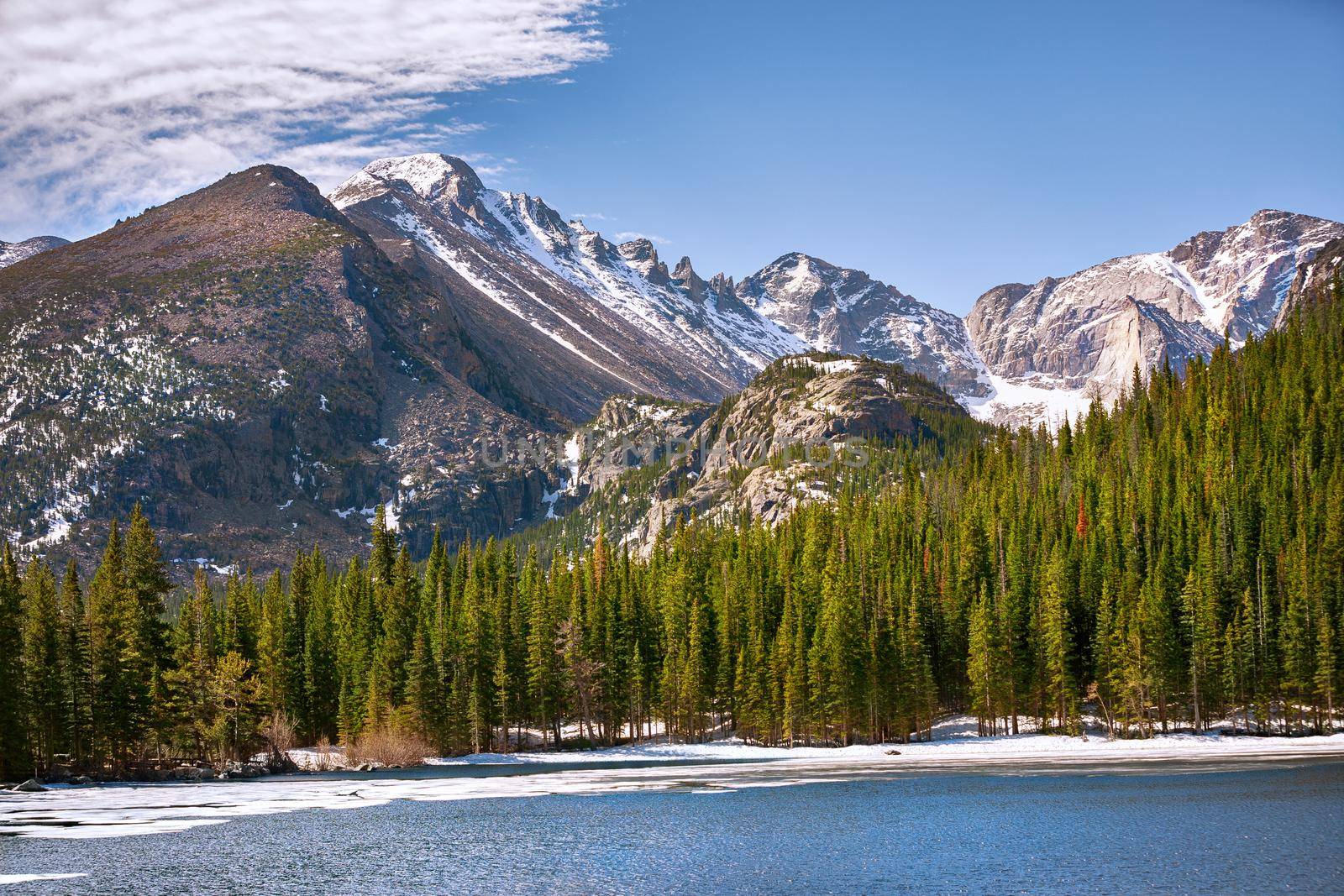 view on mountain from Bear Lake at the Rocky Mountain National Park, Colorado, USA
