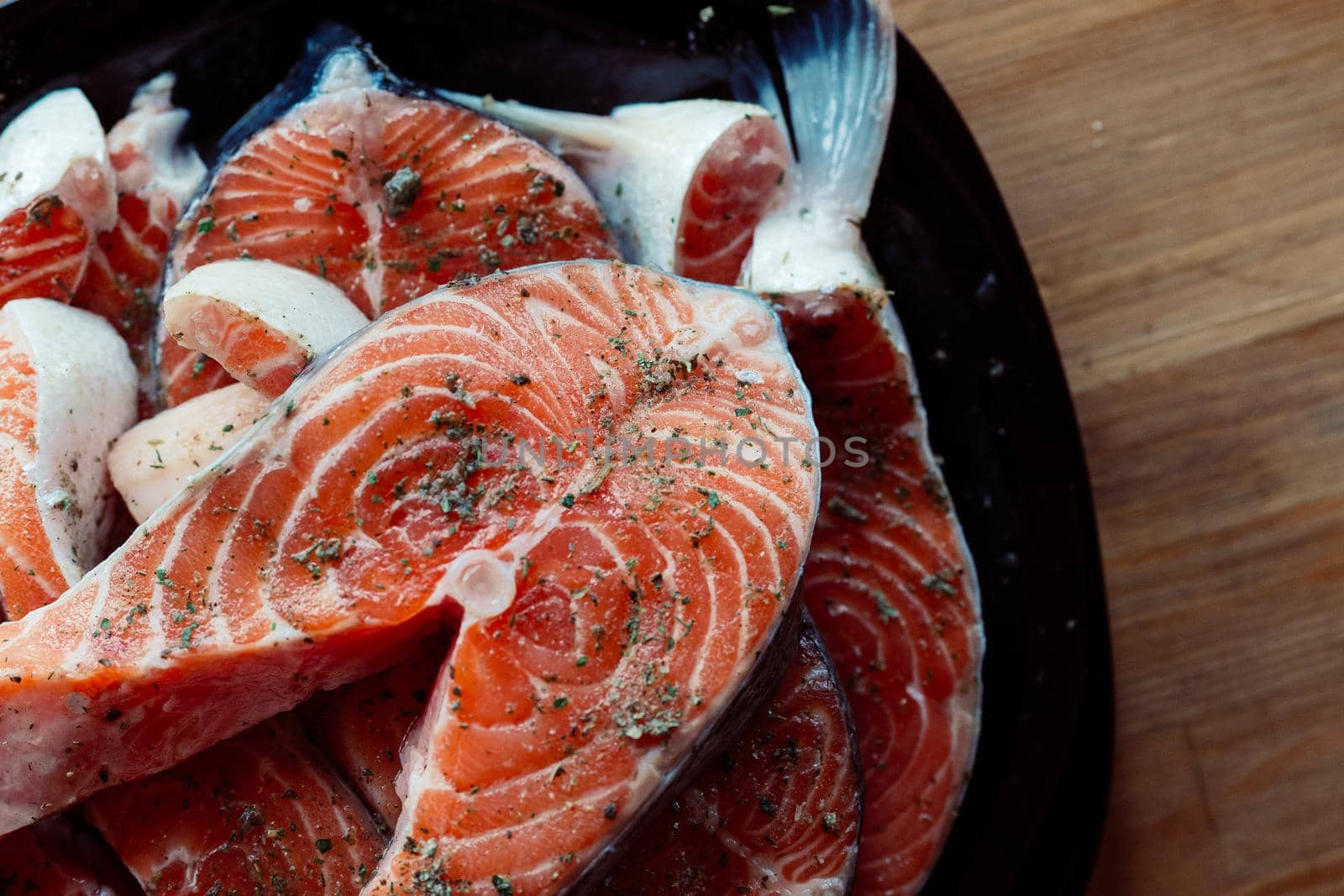red fish marinated on a plate cooking seafood delicacy. High quality photo