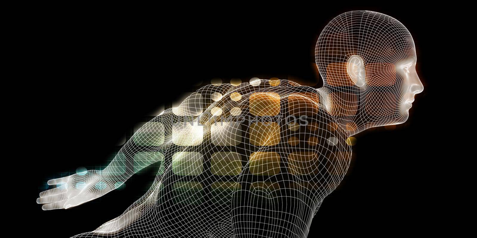 Human Body Digital Visualization Running Forward Art