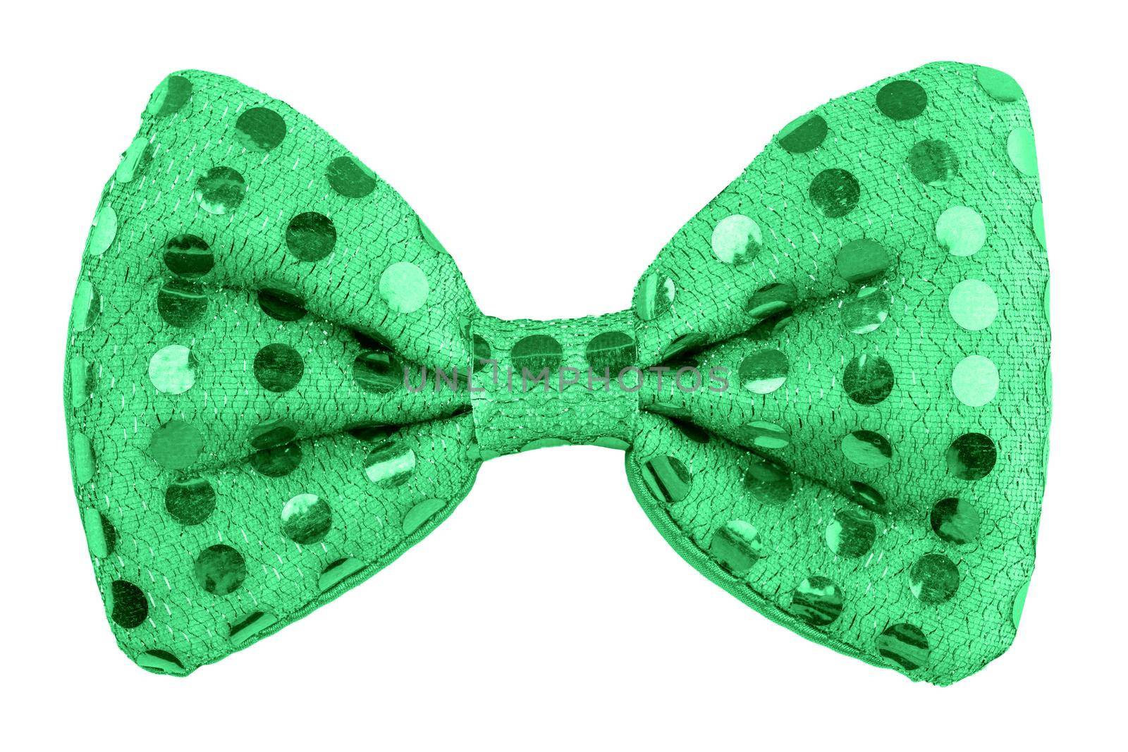 emerald bow with large round polka dot sequins isolated on white background.
