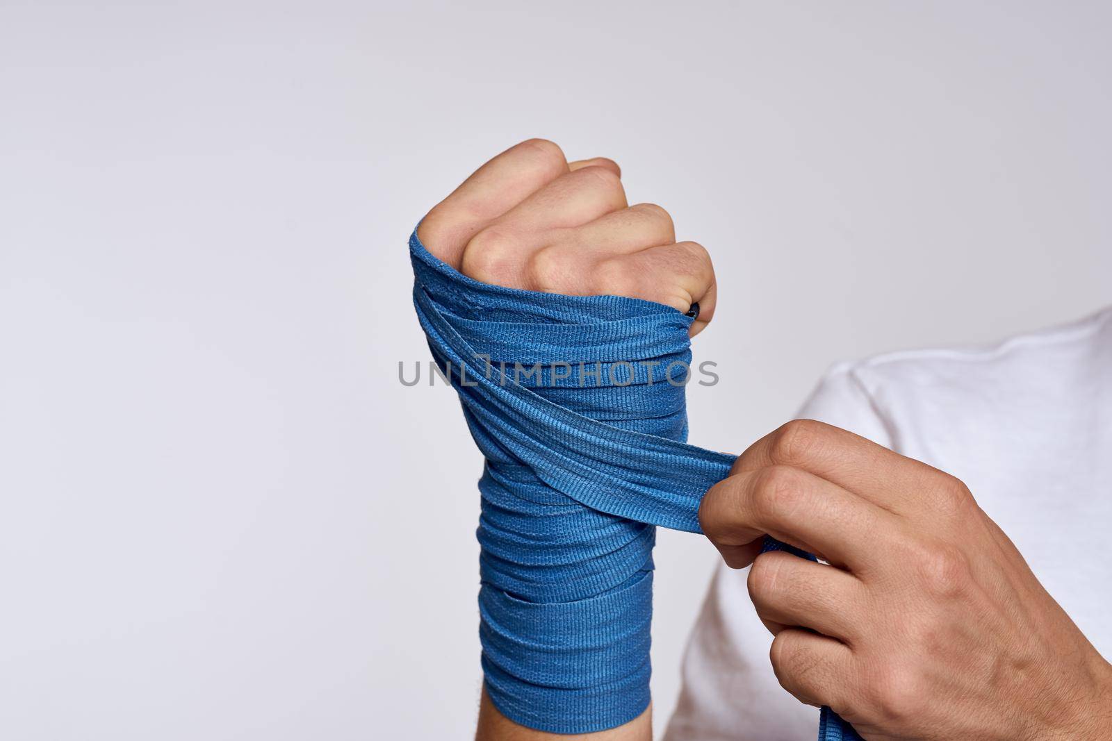 Bandage boxing hand wraps workout motivation gym. High quality photo