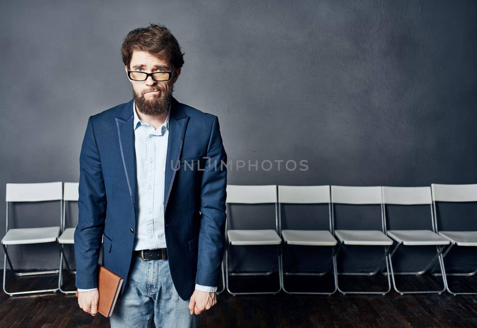 Man in suit waiting for job interview emotions job Professional. High quality photo