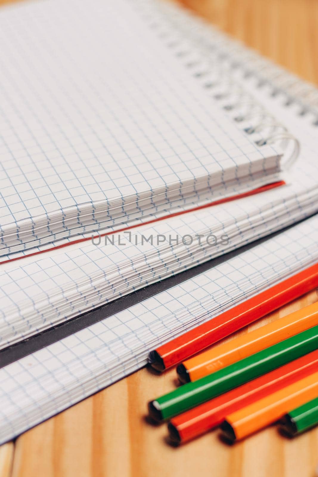 notepads colorful pencils office school items paper work. High quality photo