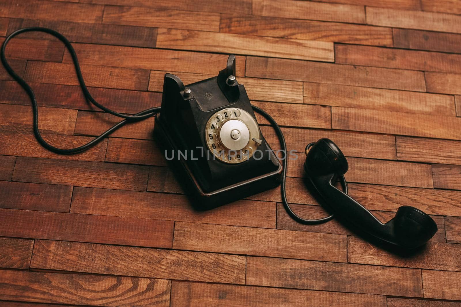 old retro telephone on chair technology antique classic style. High quality photo