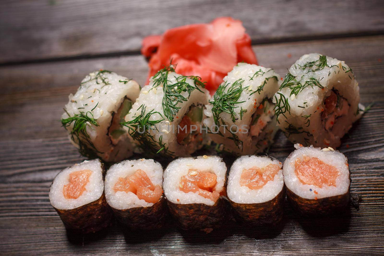 sushi set chopsticks meal japanese food delicacy. High quality photo