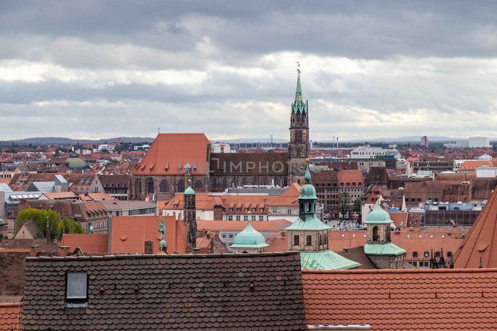 View from Nuremberg castle at the old city of Nuremberg, Bavaria, Germany in autunm